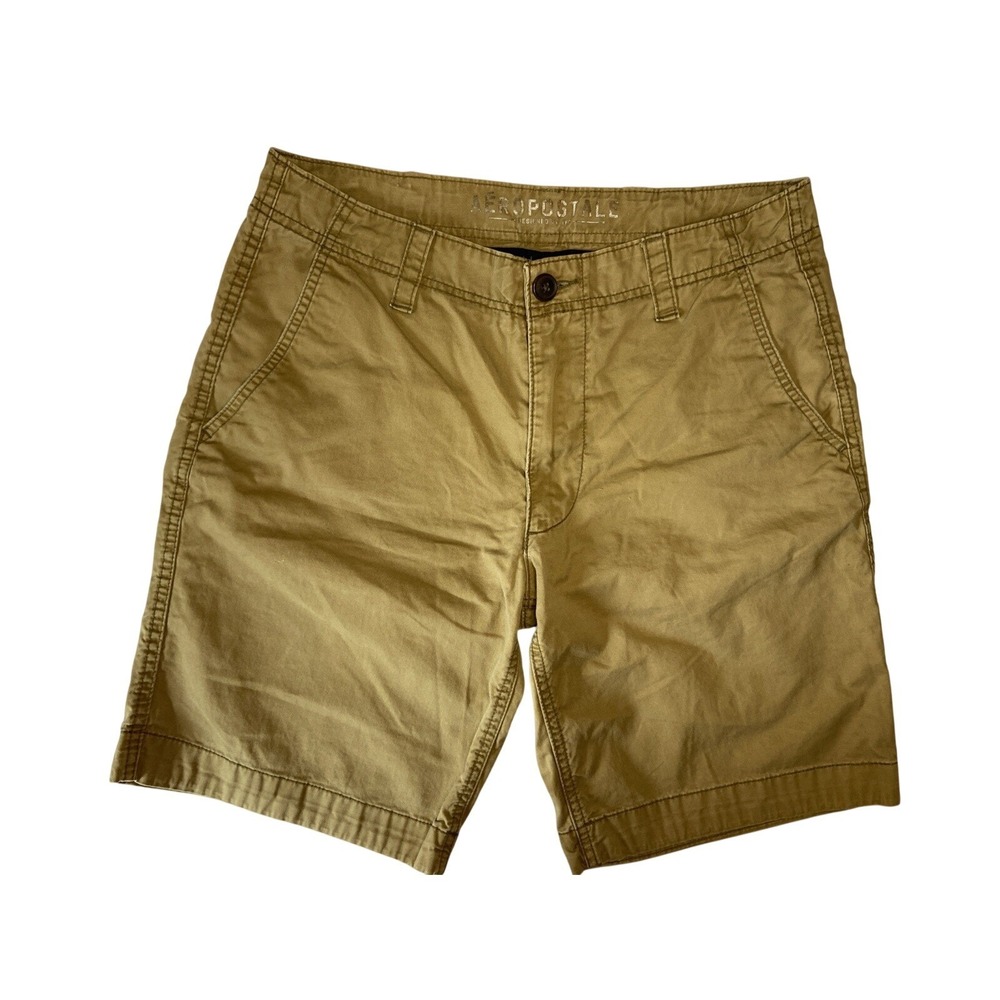 Aeropostale Mens Khaki Chino Shorts Tan Cotton Twill Size 32 Flat Front Casual
